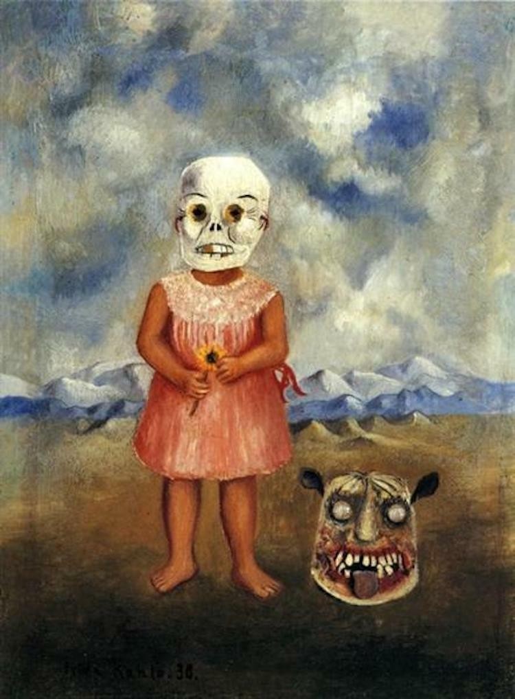 1938 Frida Kahlo, Girl with Death Mask vintage art Home Decor PRINT