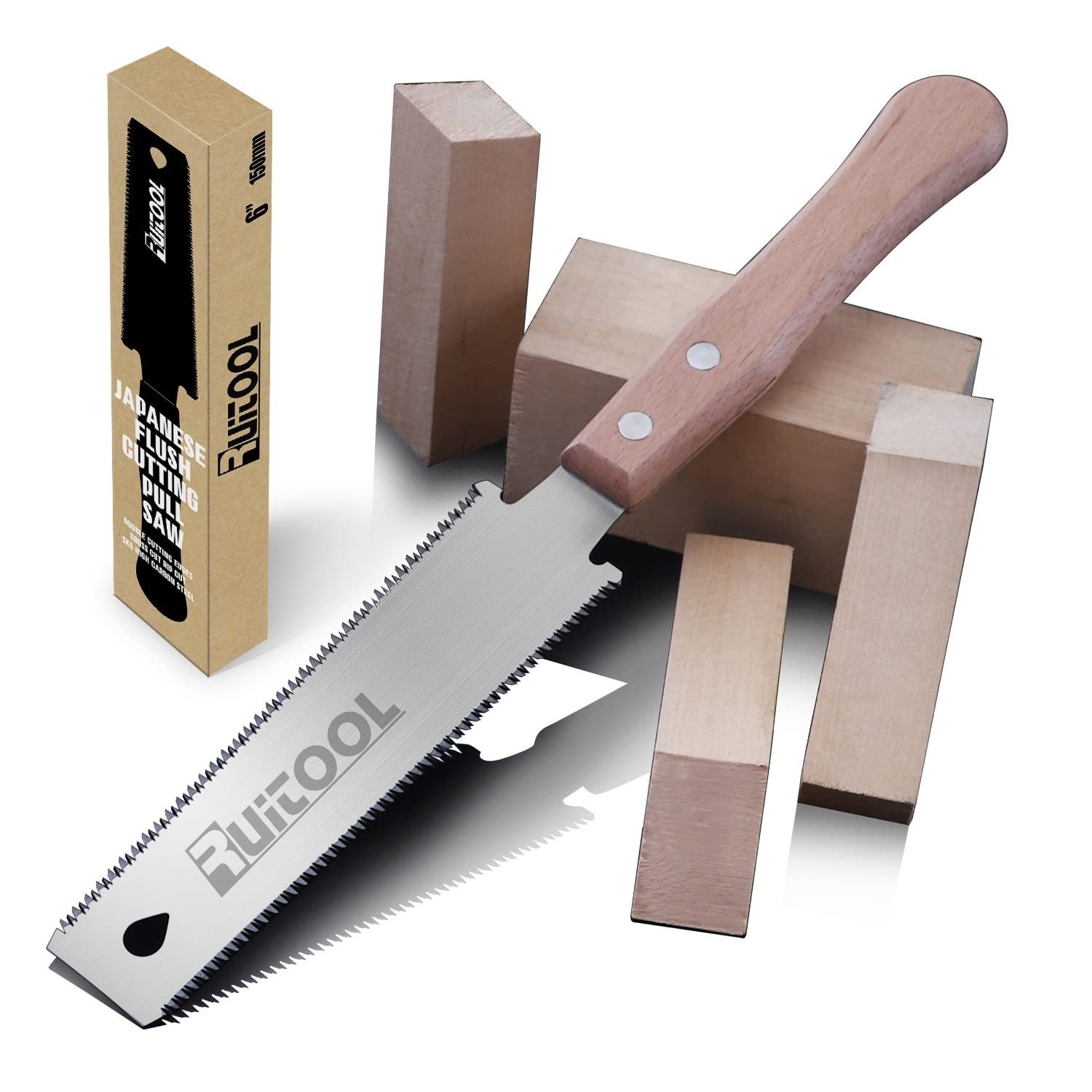 RUITOOL Japanese Hand Saw 6 Inch Double Edge Sided Pull Small, Brown