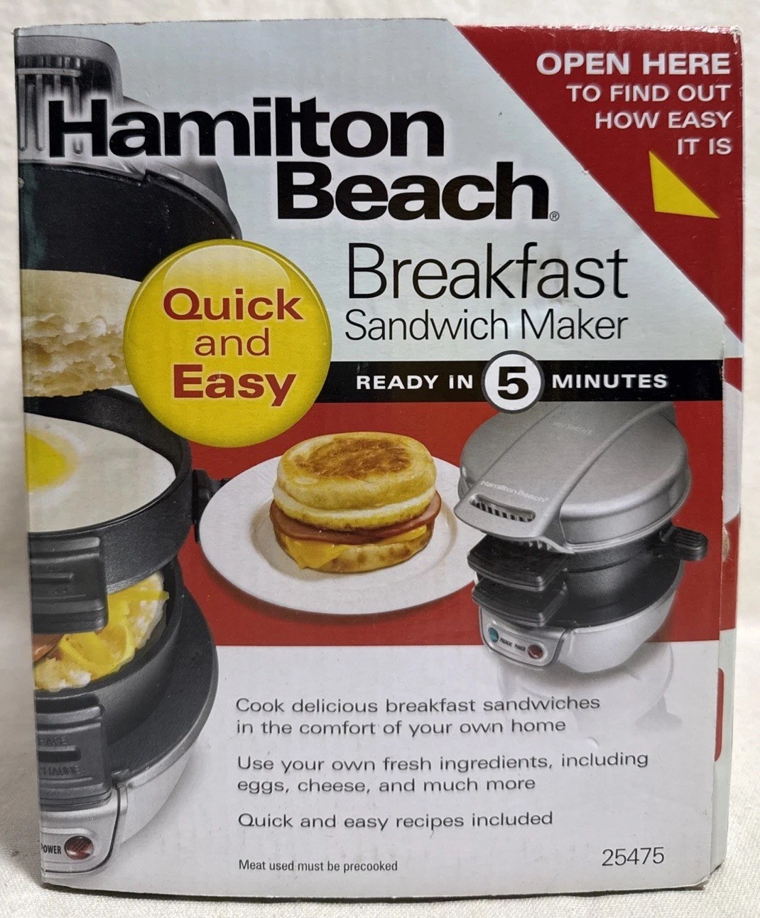 Hamilton Beach 25475 Breakfast Sandwich Maker Silver New Open Box