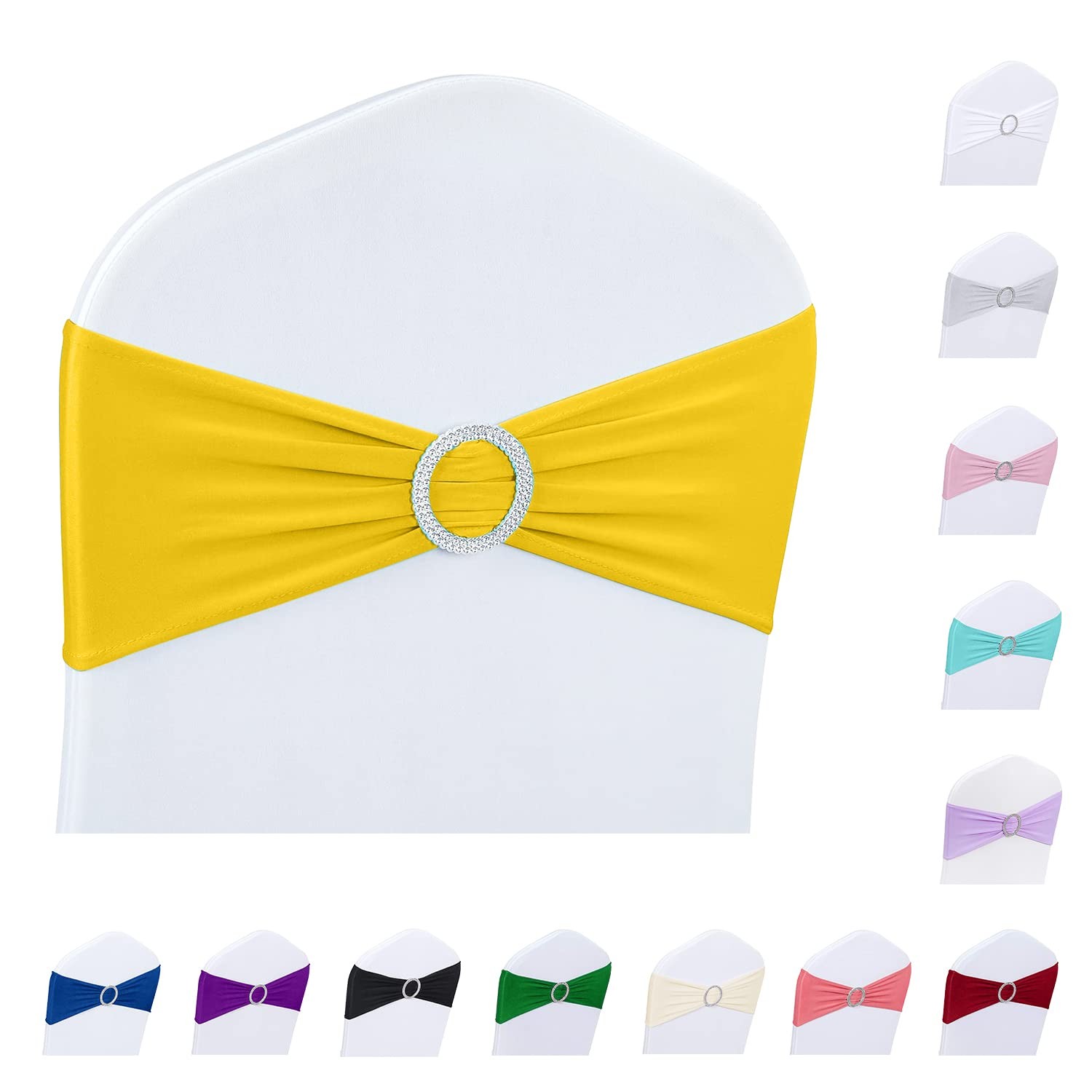Jieqier Yellow Chair Sashes, 25PCS Spandex Sashes Bows, Chair Cover Bands wit...