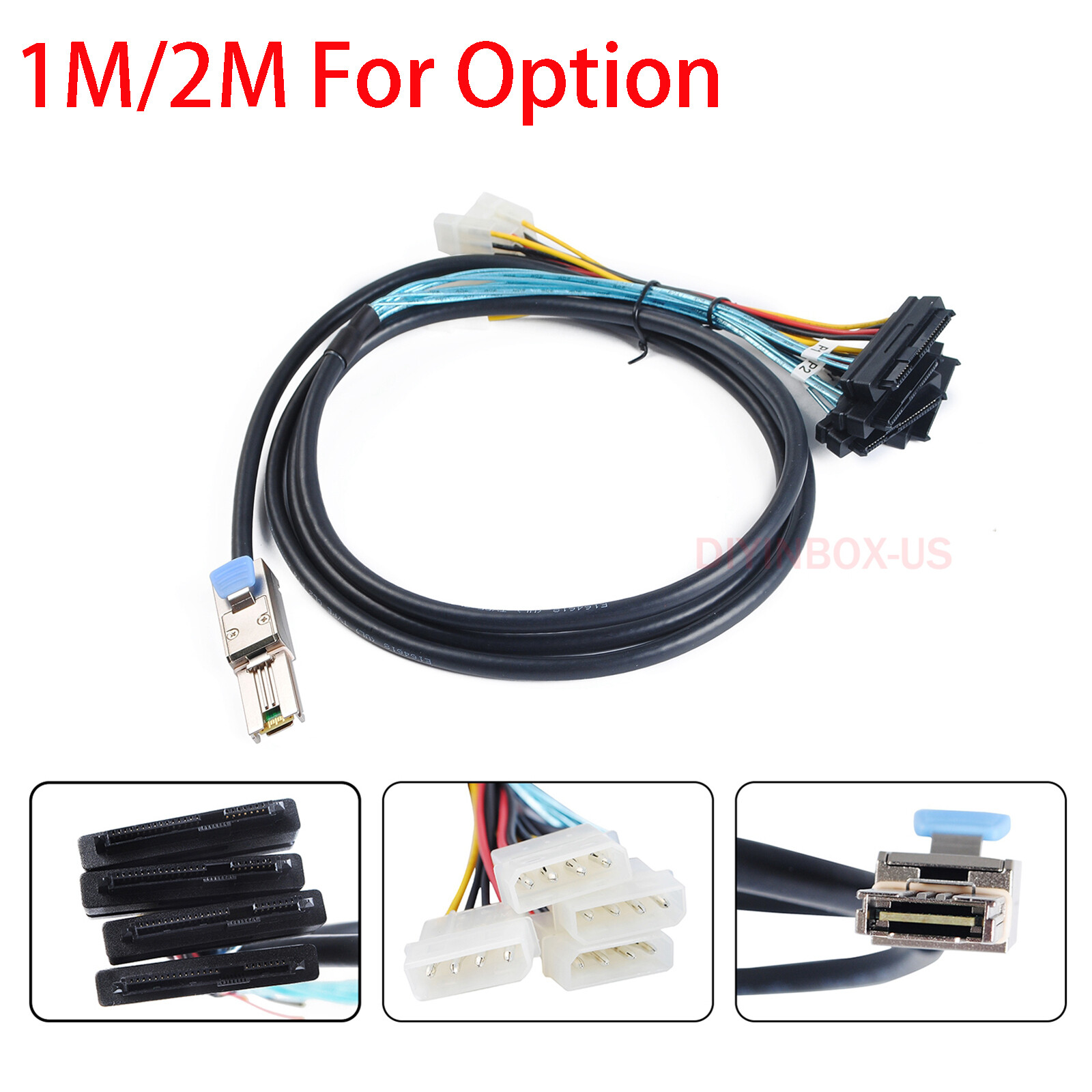 1m/2m External Mini SAS SFF-8088 26pin to 4X SFF-8482 29pin W/ IDE Power Cable