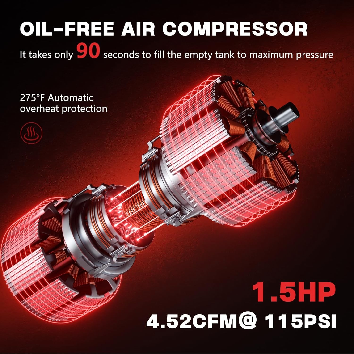 Oil Free Air Compressor 8 Gallon 115 PSI Quiet 70dB
