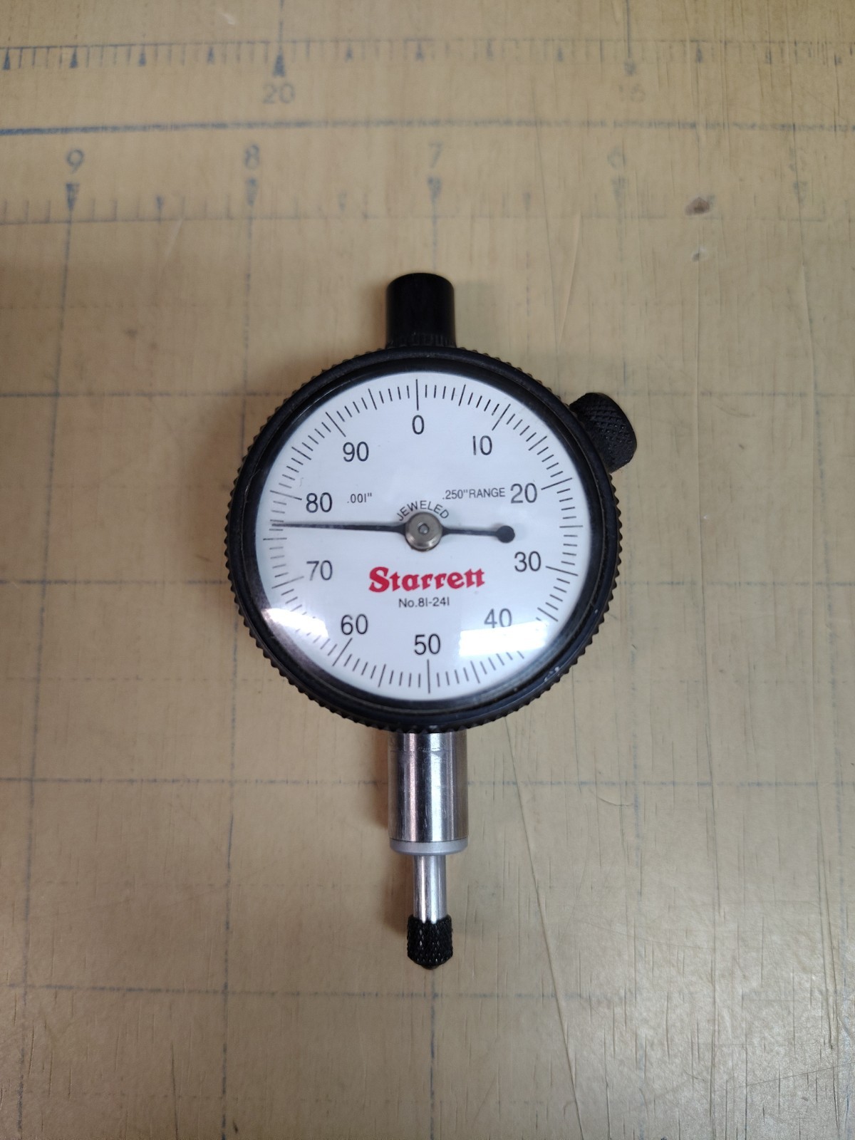 Starrett 81-241 Dial Indicator .250" Range Flat Black Back 3/8" Stem 0.001" Res.