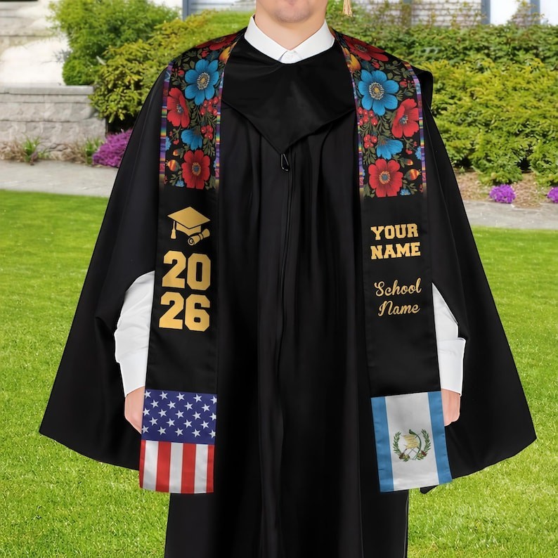 Guatemala Heritage Graduation Stole, Guatemalan Scarf, Central American Pride Sa
