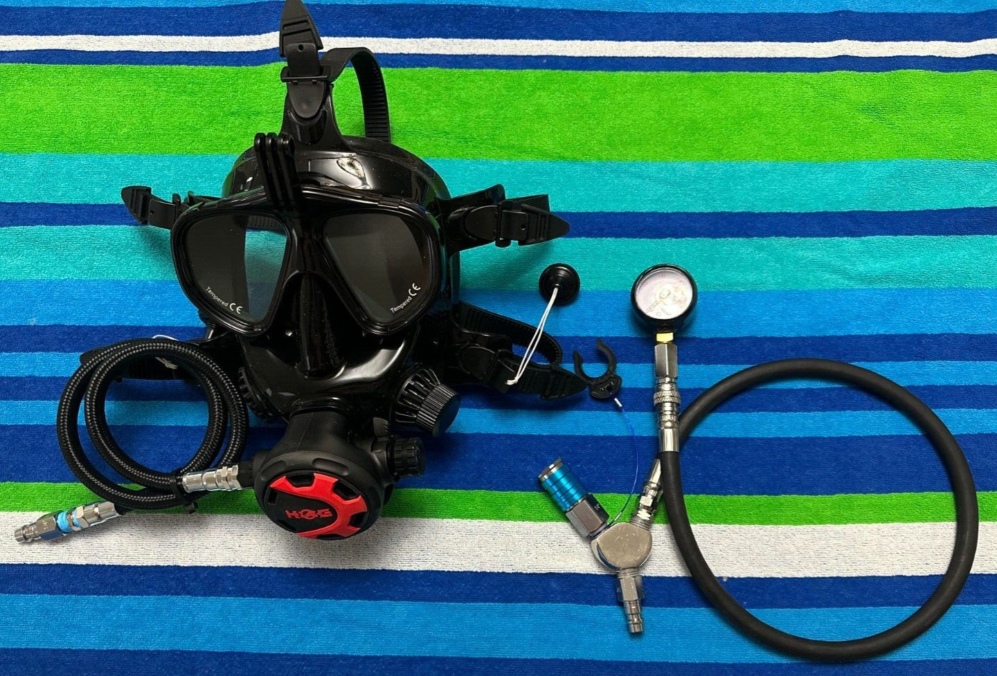 Hookah diving Full face Mask w/ pressure gauge. HOG 2nd stage