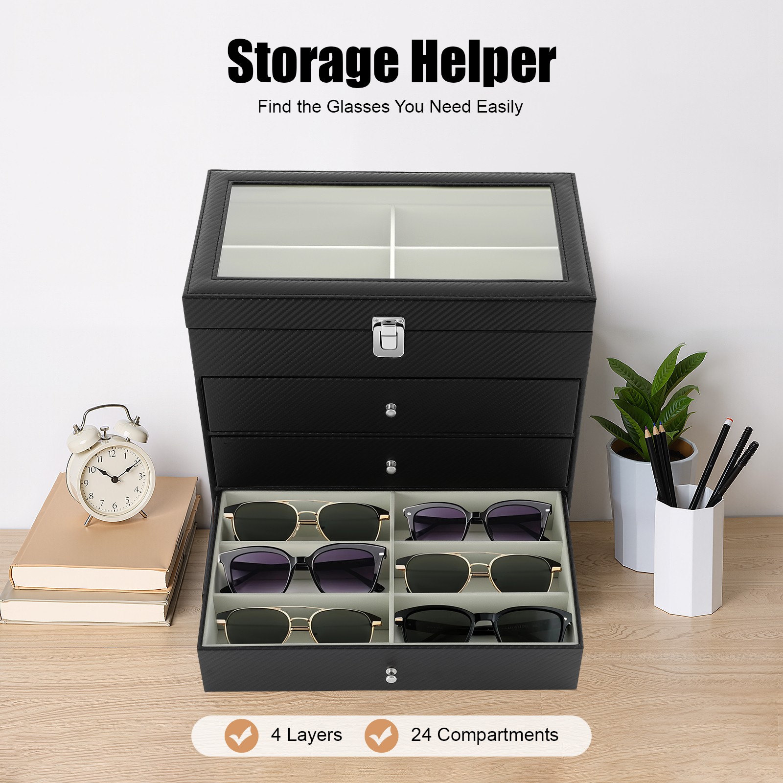 24-Slots Multiple Glasses Organizer Eyeglass Sunglass Storage Box Display Holder