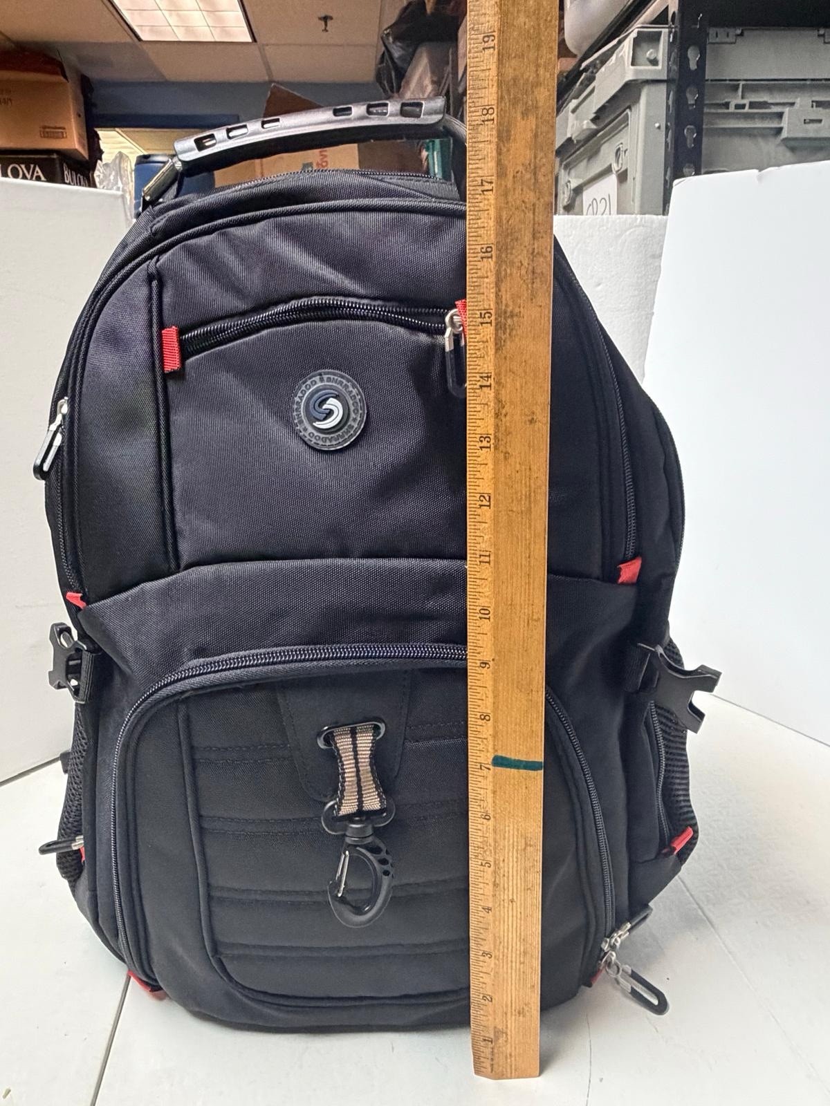 SHRRADOO Black Backpack , Padded Straps, 3 Pockets, USB Heavy Duty