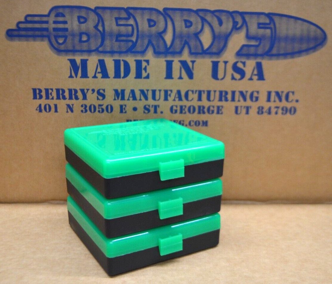 (3) 9 MM / 380 AMMO BOXES / STORAGE (ZOMBIE GREEN COLOR) BERRY MFG