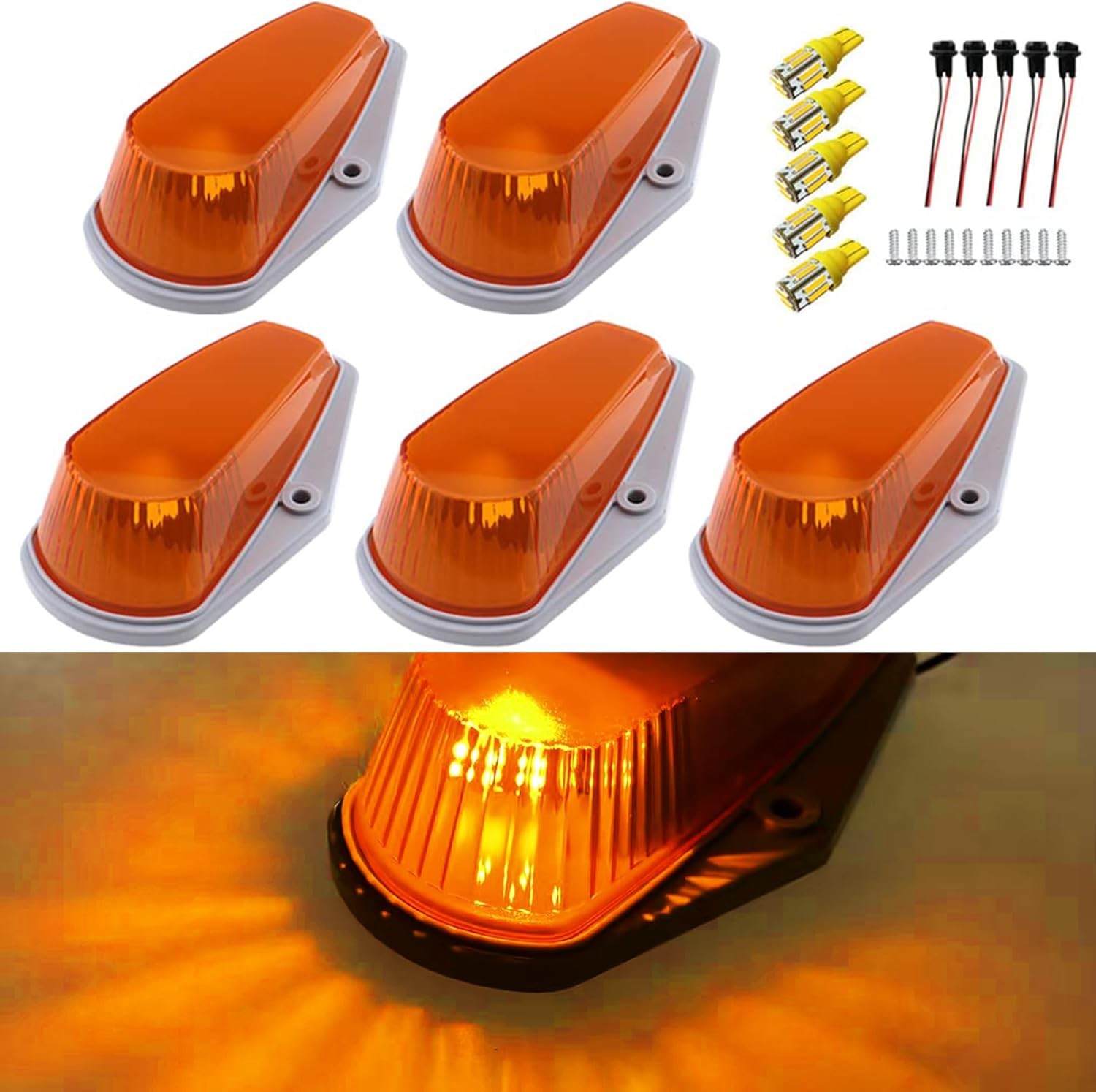 For Ford F150 F250 F350 73-97 5Pcs Amber Cab Marker Light Lens w/ LED Bulbs