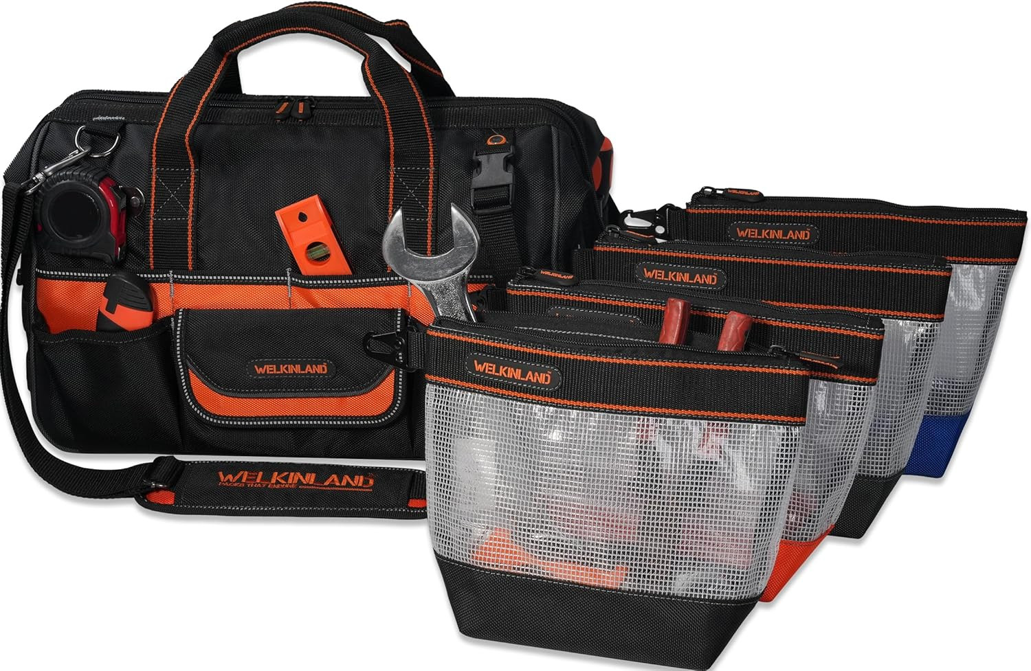 16" Tool Bag Set with 4 Zipper Pouches for Ultimate Organization & Storage