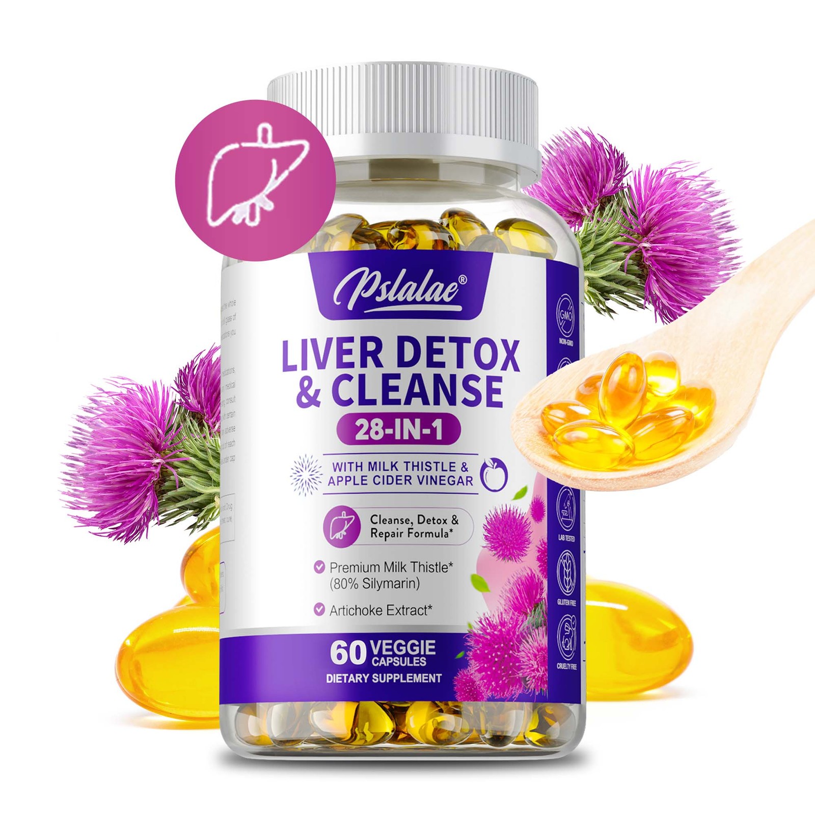 28-In-1 Liver Detox & Cleanse 1430mg - Liver Repair -with Milk Thistle Brand New