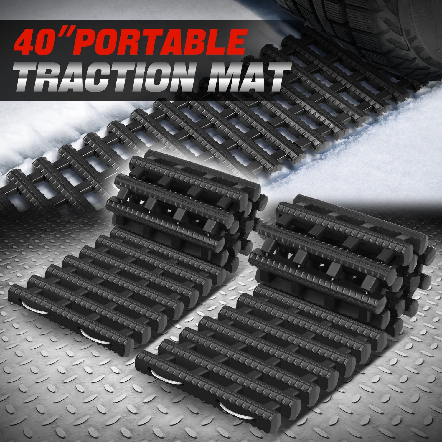 [2Pcs]40"L Sand Snow Mud Recovery Tracks Traction Boards Off-Road Tire Ladder 7T