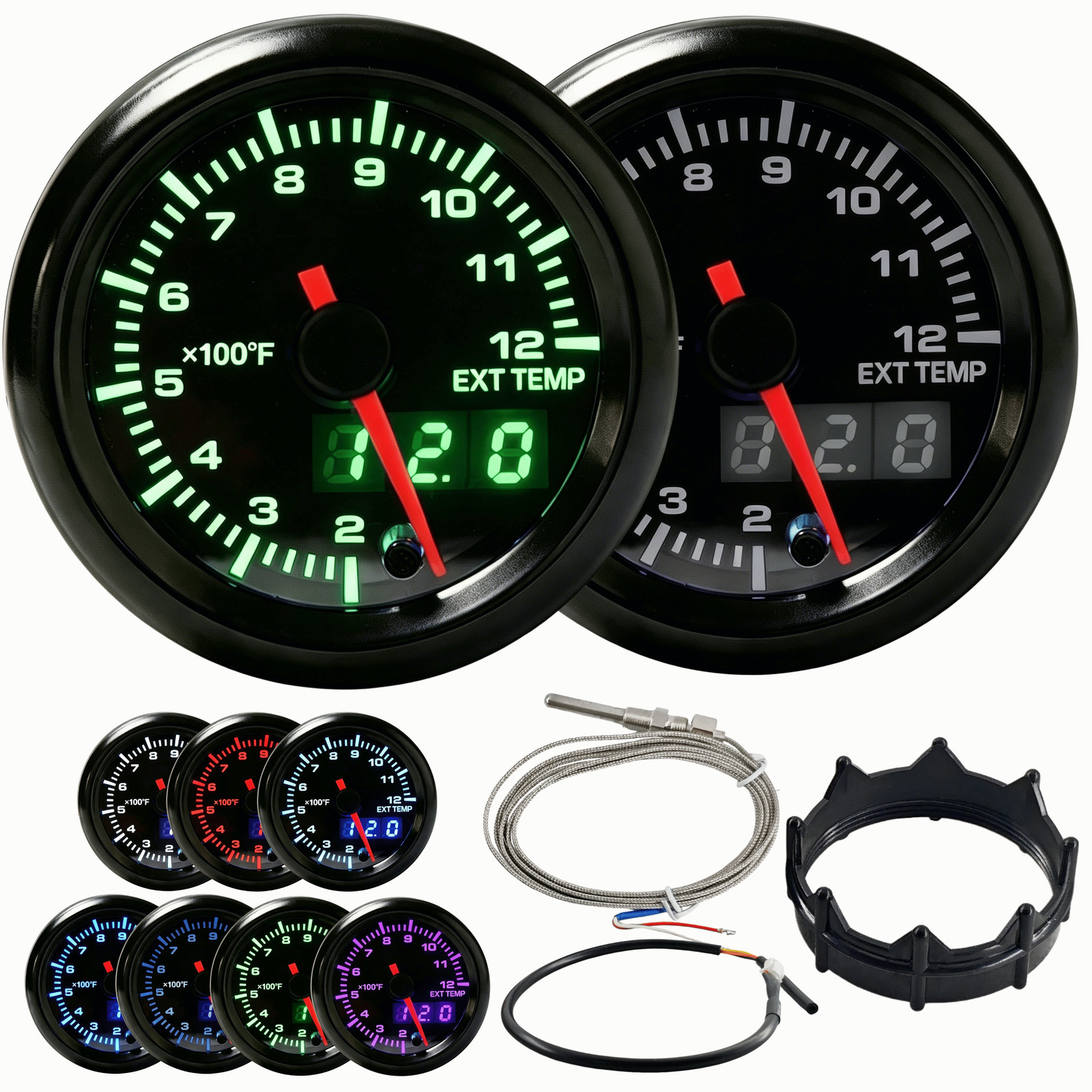 Exhaust Gas Temperature EGT Gauge 1200 °F Pyrometer Kit  Analog & Digital 12V
