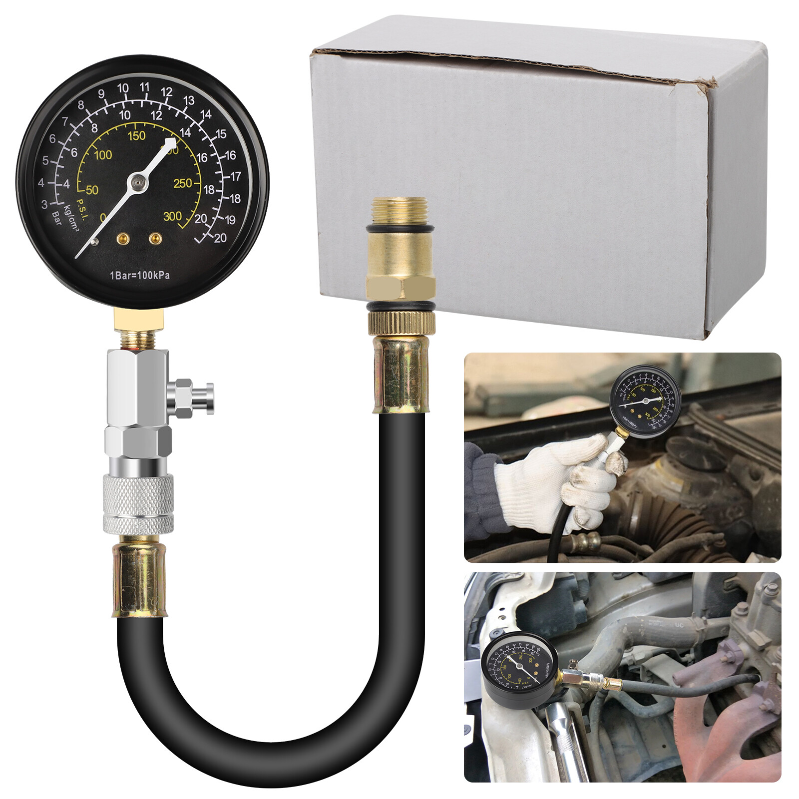 Engine Compression Tester Testing Gauge Gage Check Test Tool Kit with Hose 20bar