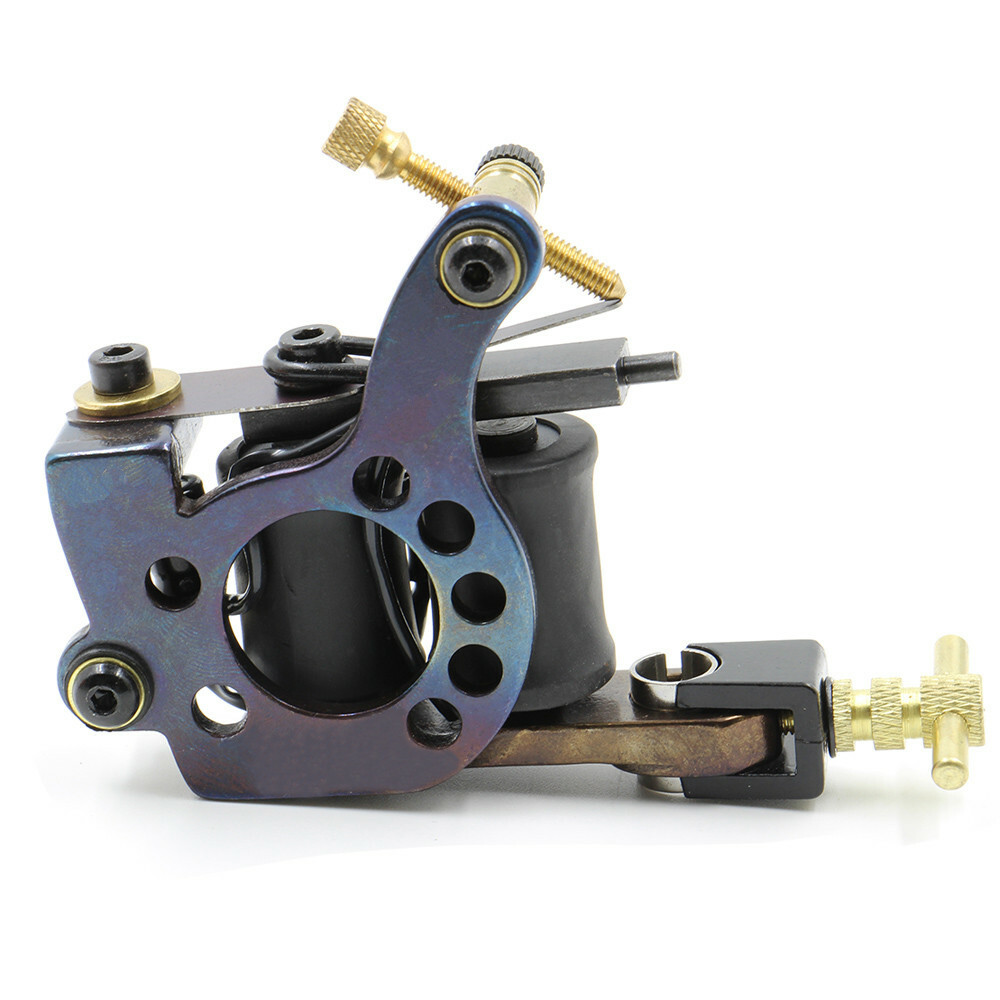 10 Wrap Coils Top Iron Tattoo Machine Gun For Kit Power Supply Set Black