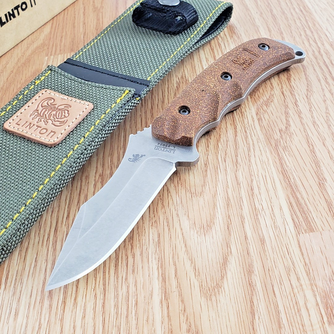 Linton Cutlery Hunter Fixed Knife 4" Stainless Steel Blade Brown Rubber Handle