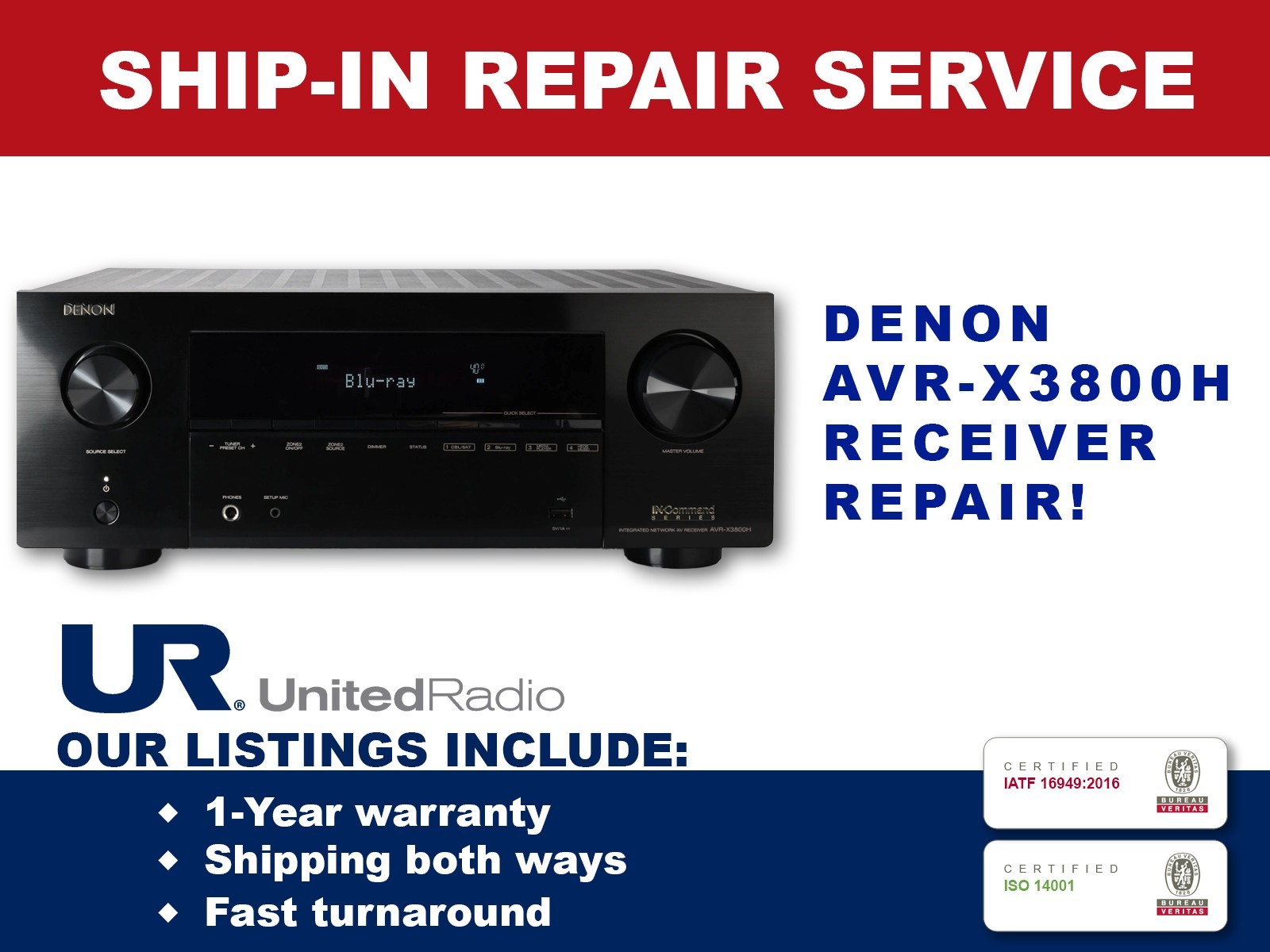 REPAIR SERVICE FOR DENON AVR-X3800H 9.4 CHANNEL HOME THEATER RECEIVER