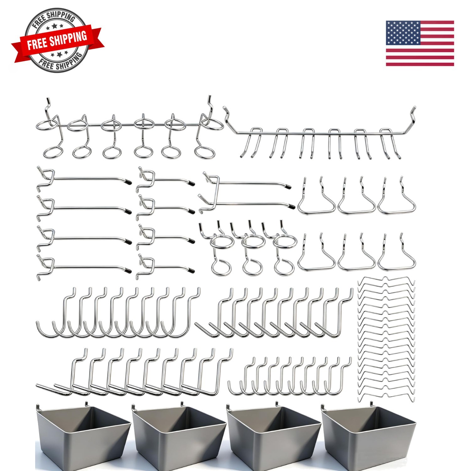 Pegboard Hooks Assortment with Pegboard Bins, Peg Locks, for Organizing Vario...