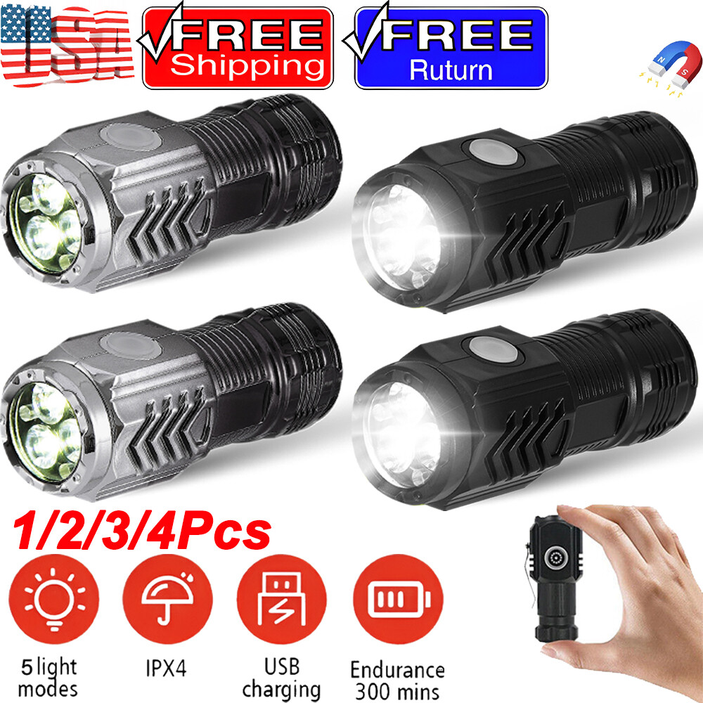 Super Bright LED Tactical Flashlight Mini USB Rechargeable Lamp 5 Modes Light US