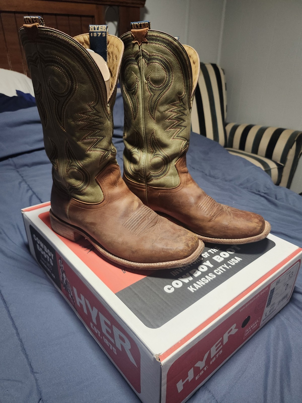 Hyer Boots The Codells Size 13D Mens Brown Leather Olive Goat Upper