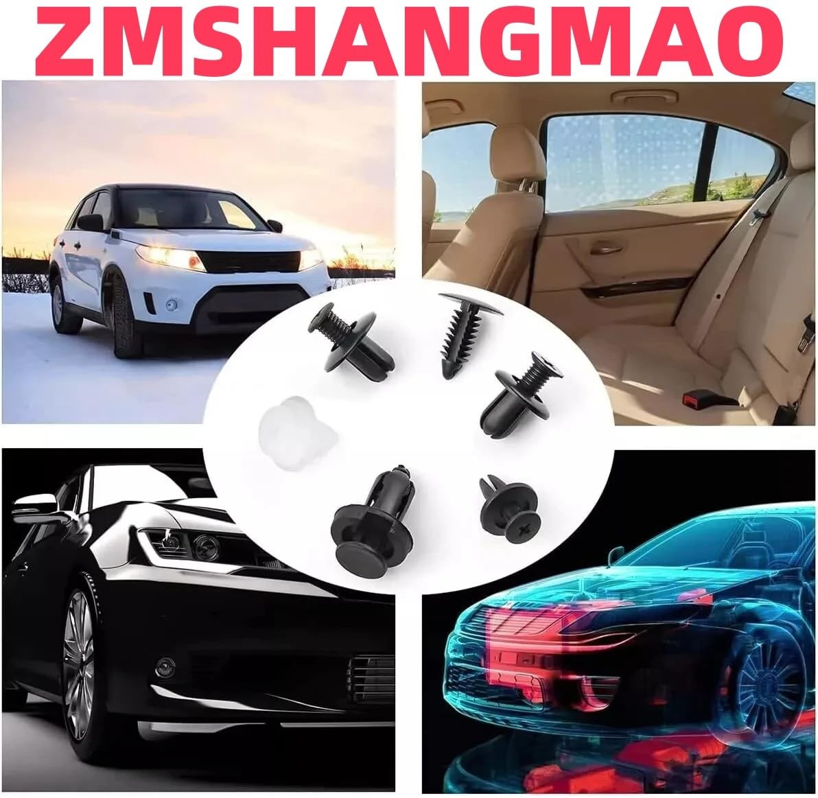 100 Pcs Bumper Clips Car Plastic Rivets Fasteners Push One Size, Black