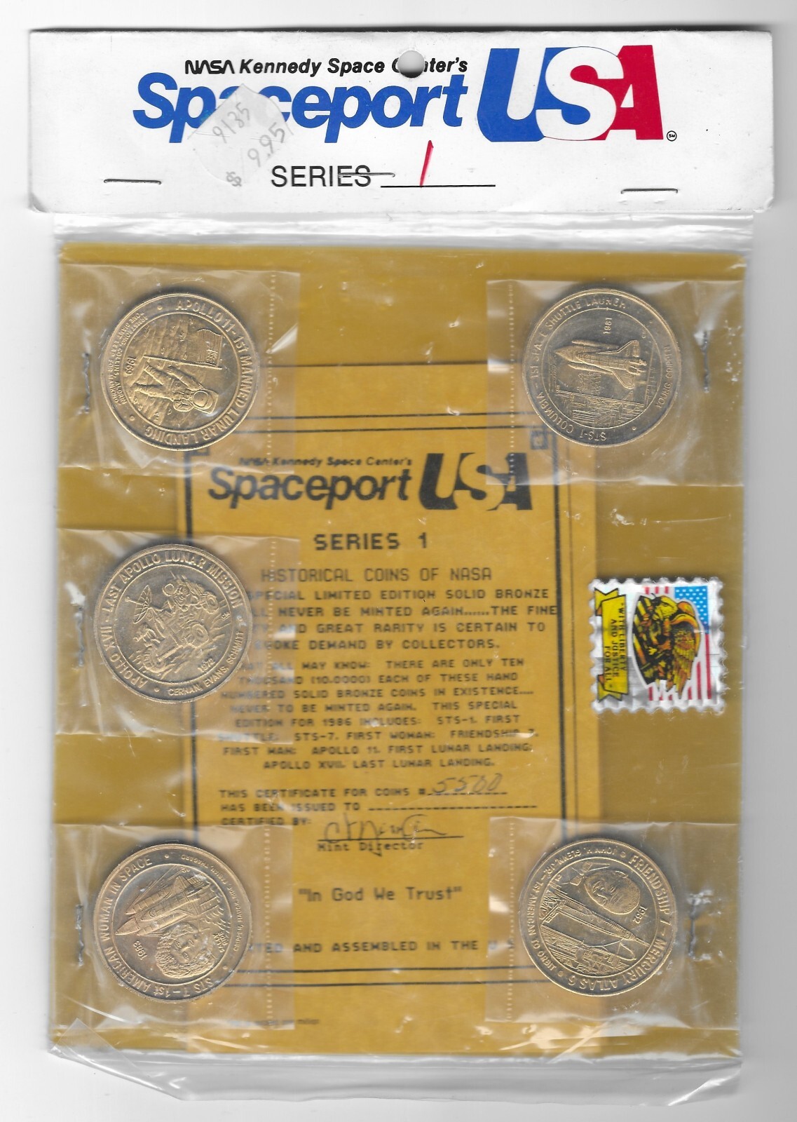 NASA Spaceport USA Series 1 set of 5 medallions in sealed pack c1980's