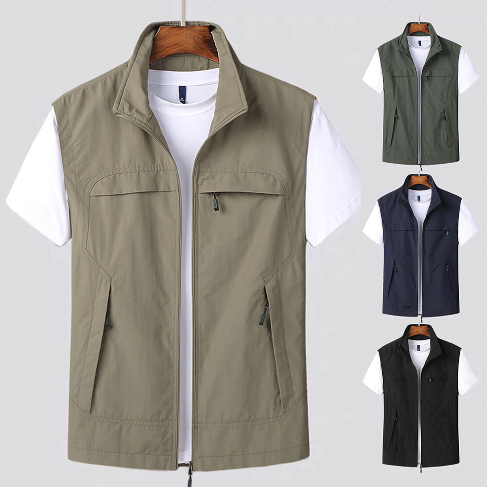 Men Outdoor Vest Multi-pockets Waistcoat Hiking Fishing Sleeveless Jackets NEW ṑ