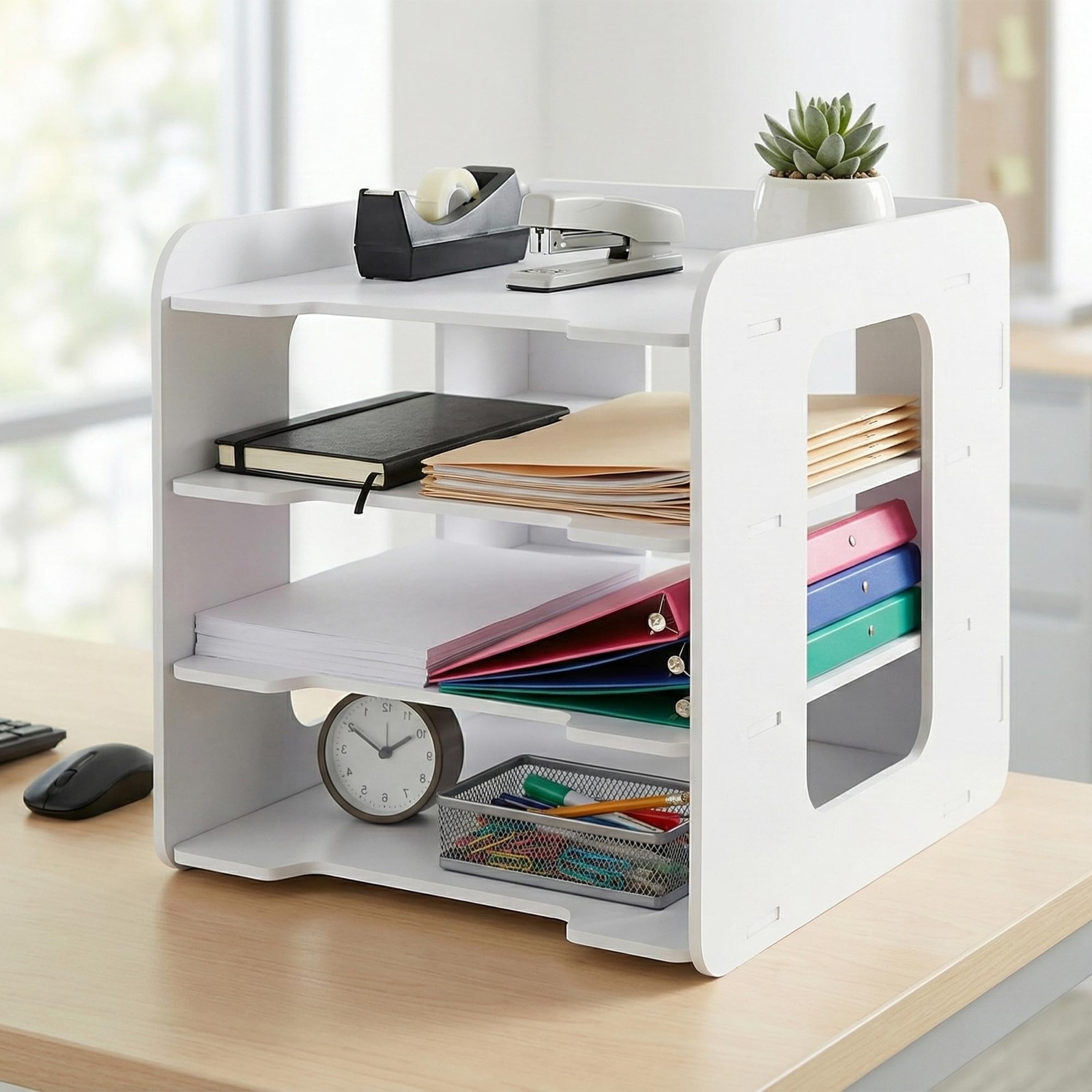 Moontility Desk Organizer, 4-Tier File Organizer for 13" x 9" x 9", White