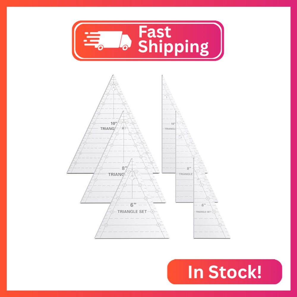 Kigley 3 Set Tall Triangle Rulers for Quilting 6 8 10 Inch Wedge Triangle & Wing