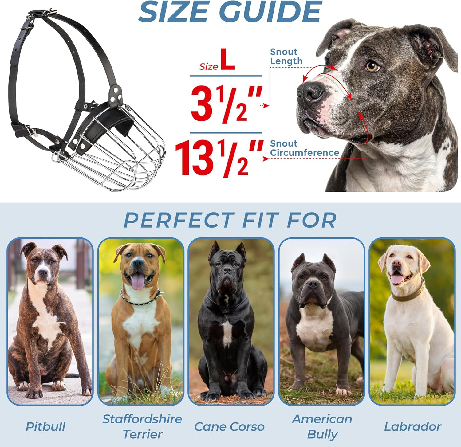 Metal Pitbull Muzzle for Large Sized Dog – Basket Muzzle for Dogs with Adjustabl