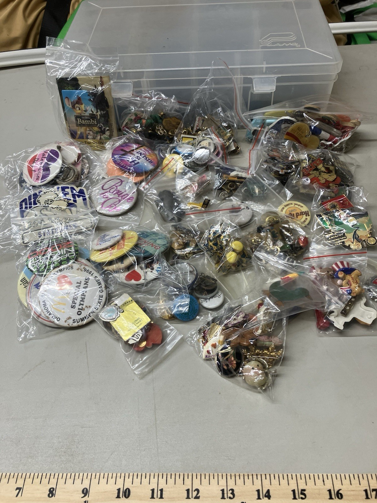 Huge Lot Of Vintage Pins, Plastic, Metal & Wood, Comes With Case