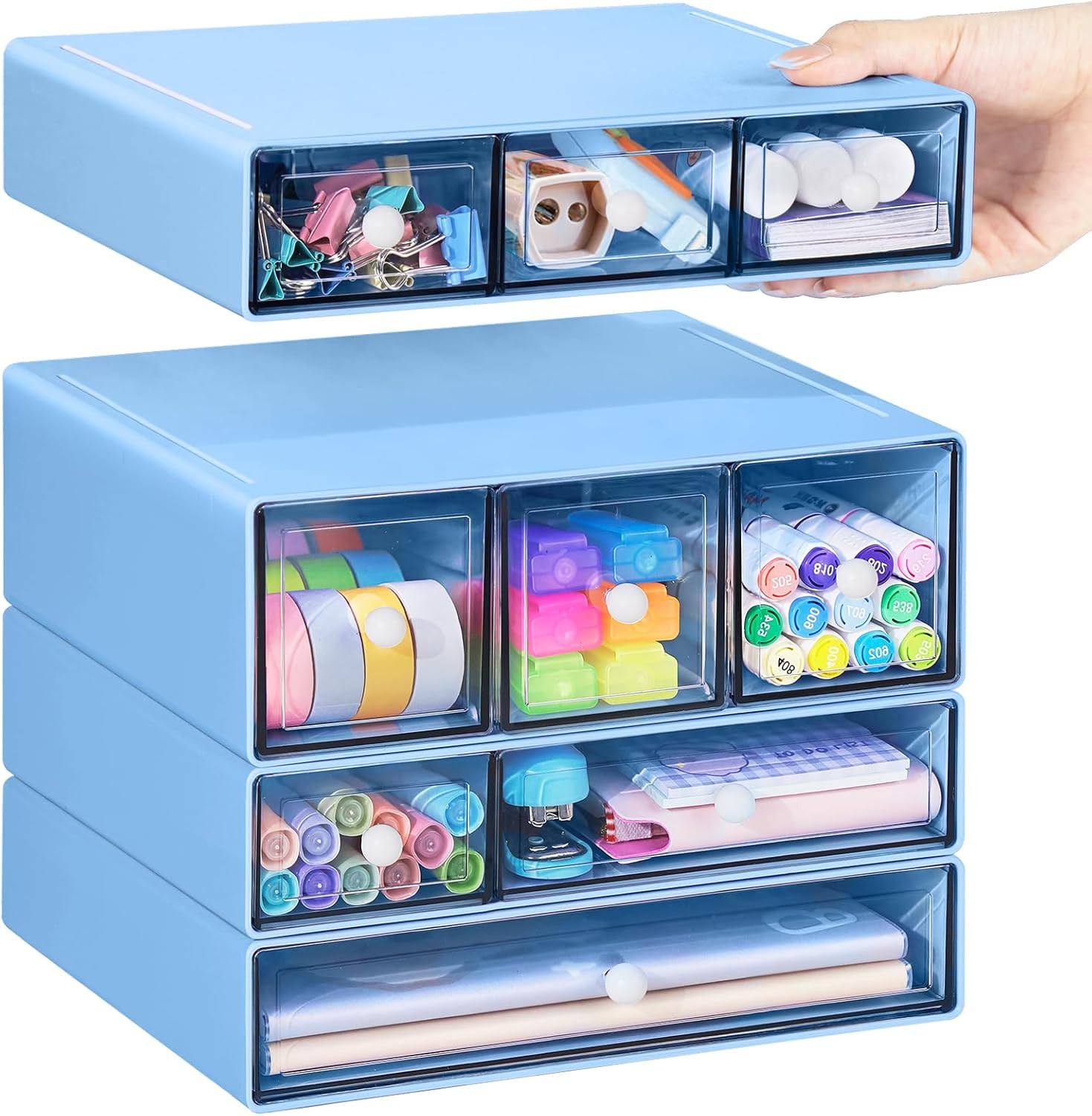 Desk Storage Organizer with 9 Drawers, 4 Tiers Stackable Desktop Craft Storage D