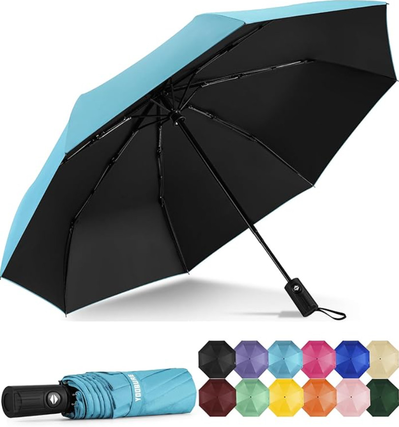 Compact Windproof Travel Umbrella Auto Open Close Light Rain & Sun Protection