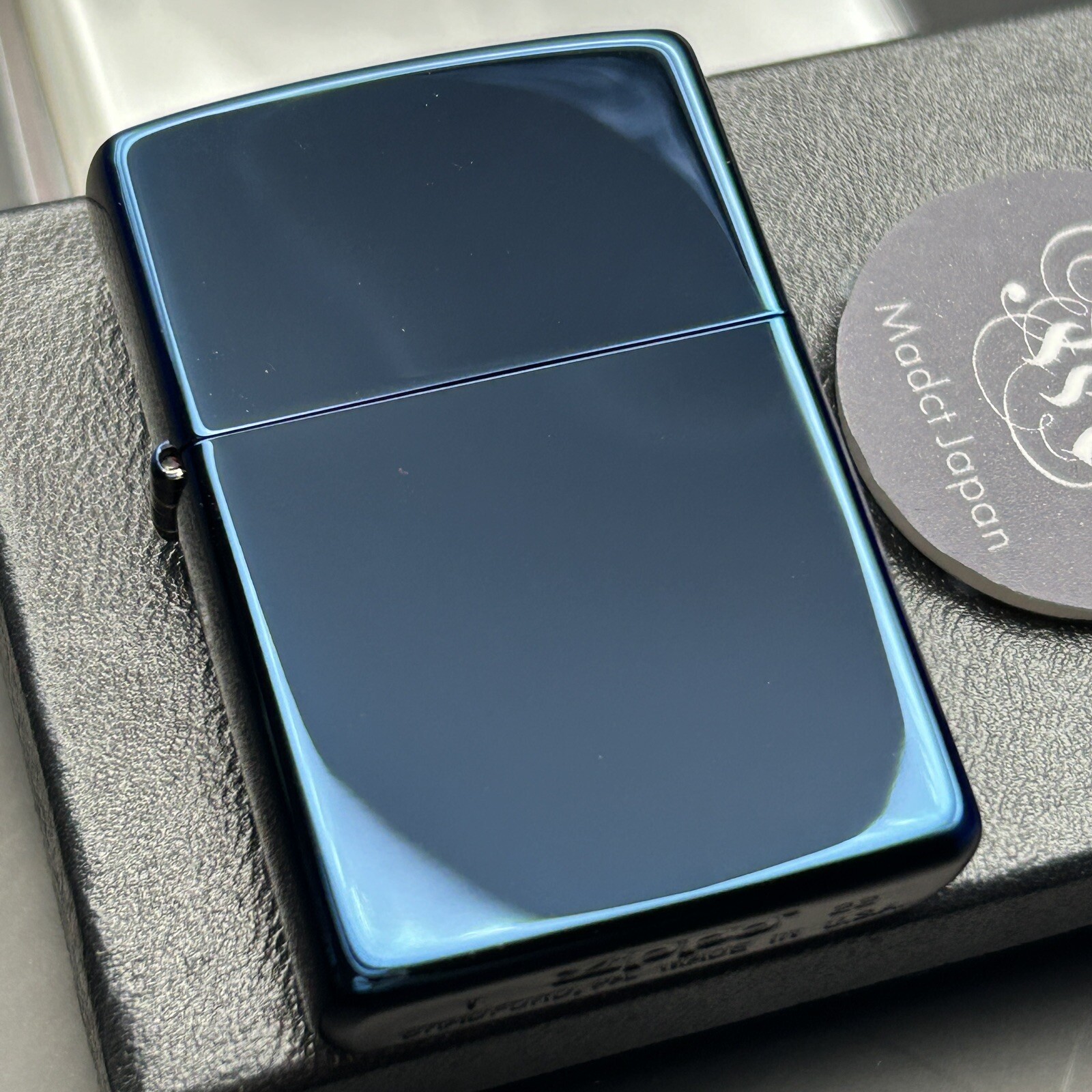 Zippo Oil Lighter Titanium Sapphire Blue Regular Case Japan