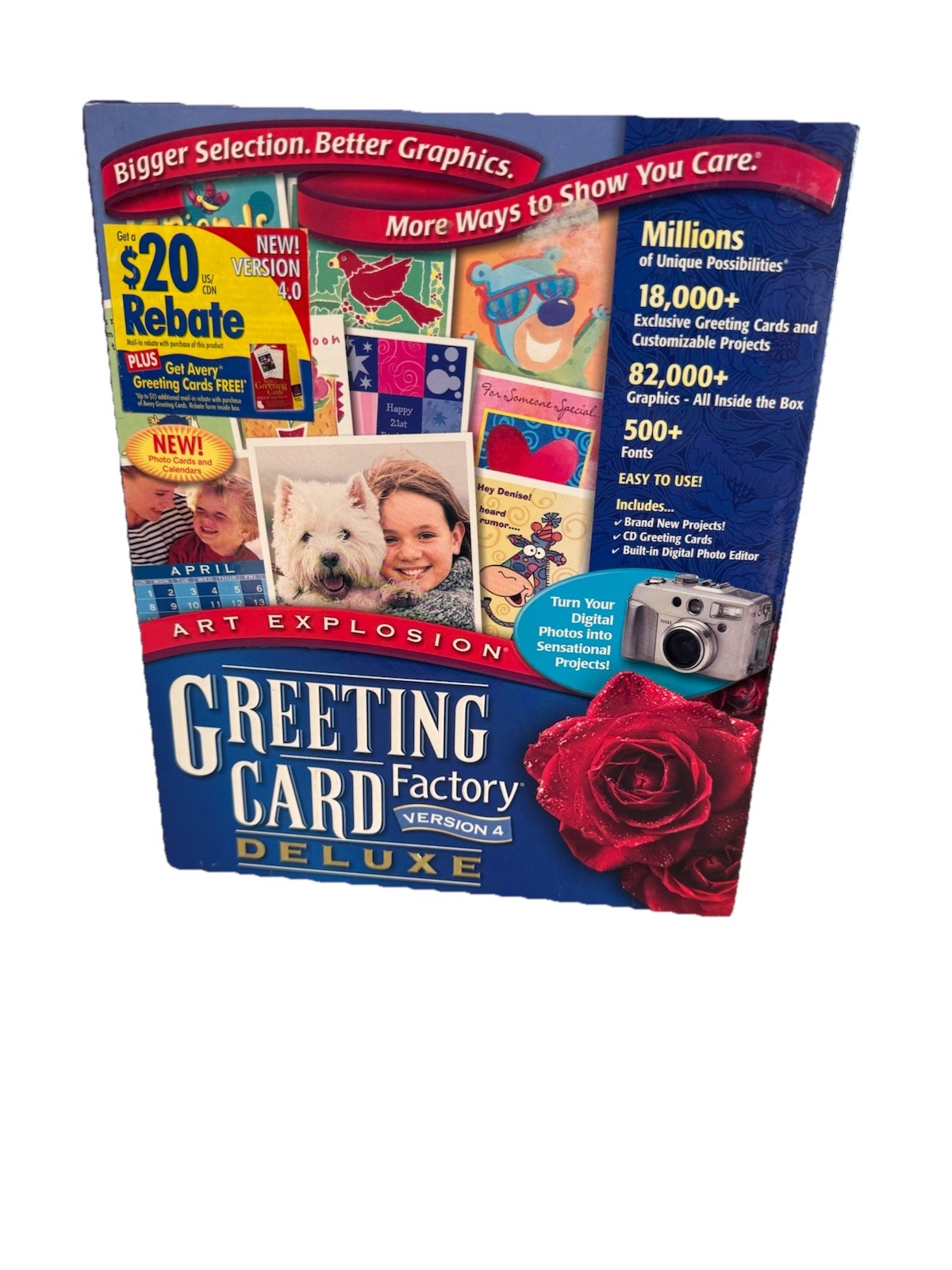 Art Explosion Greeting Card Factory Deluxe Version 4 CD ROM WIN 98 ME 2000 XP