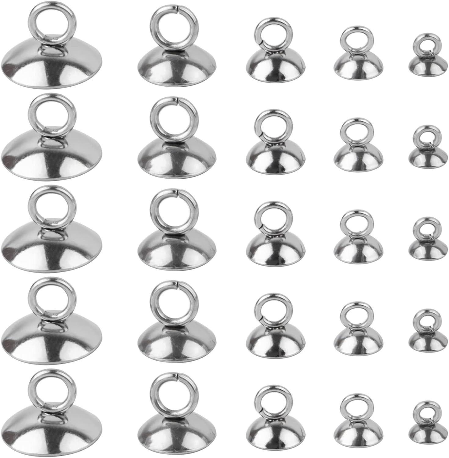 , 100 Pack 304 Stainless Stee Bead Cap Pendant Bails Caps with Loops for Jewelry