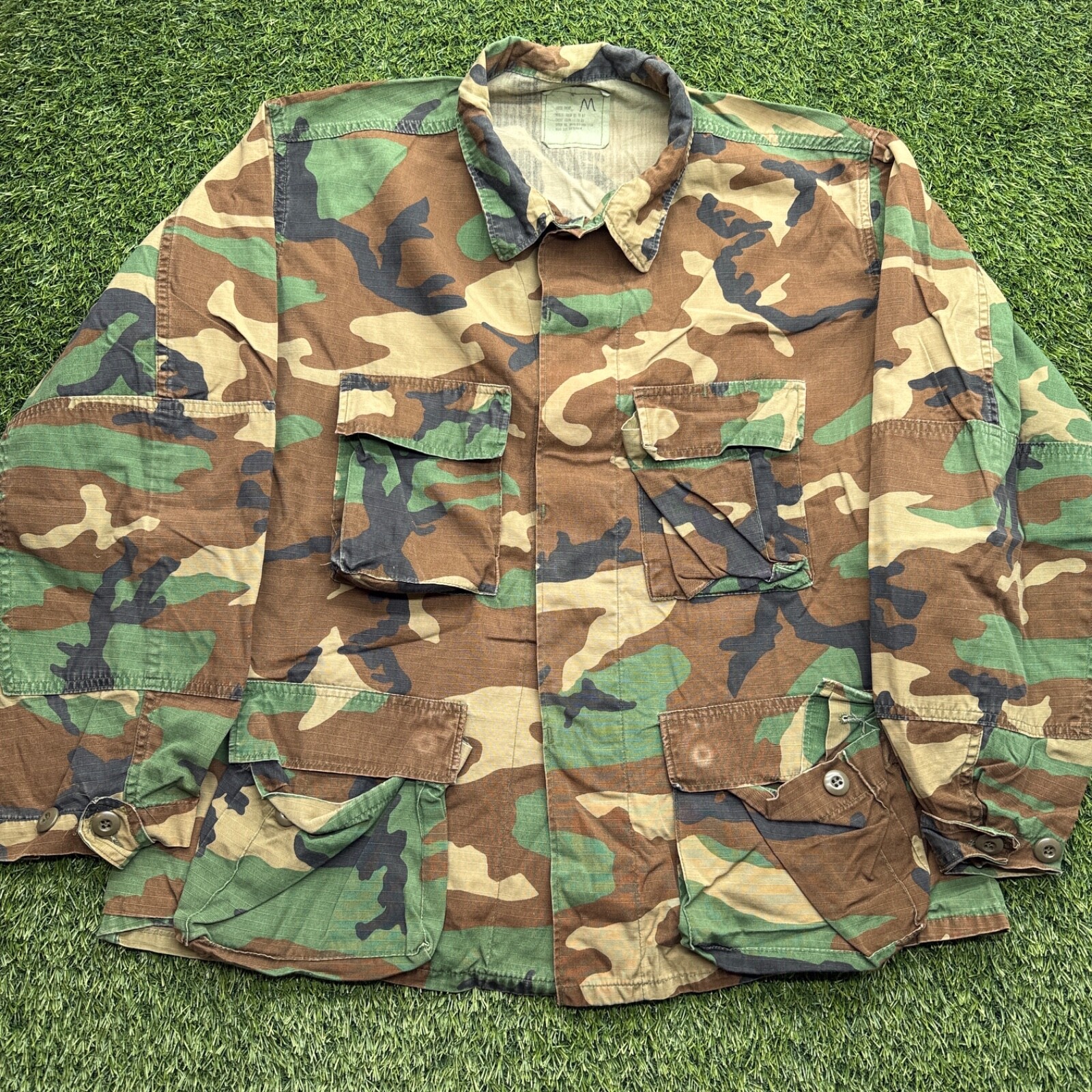 VTG 90s US Military Hot Weather Woodland Coat Mens Large Short Camo