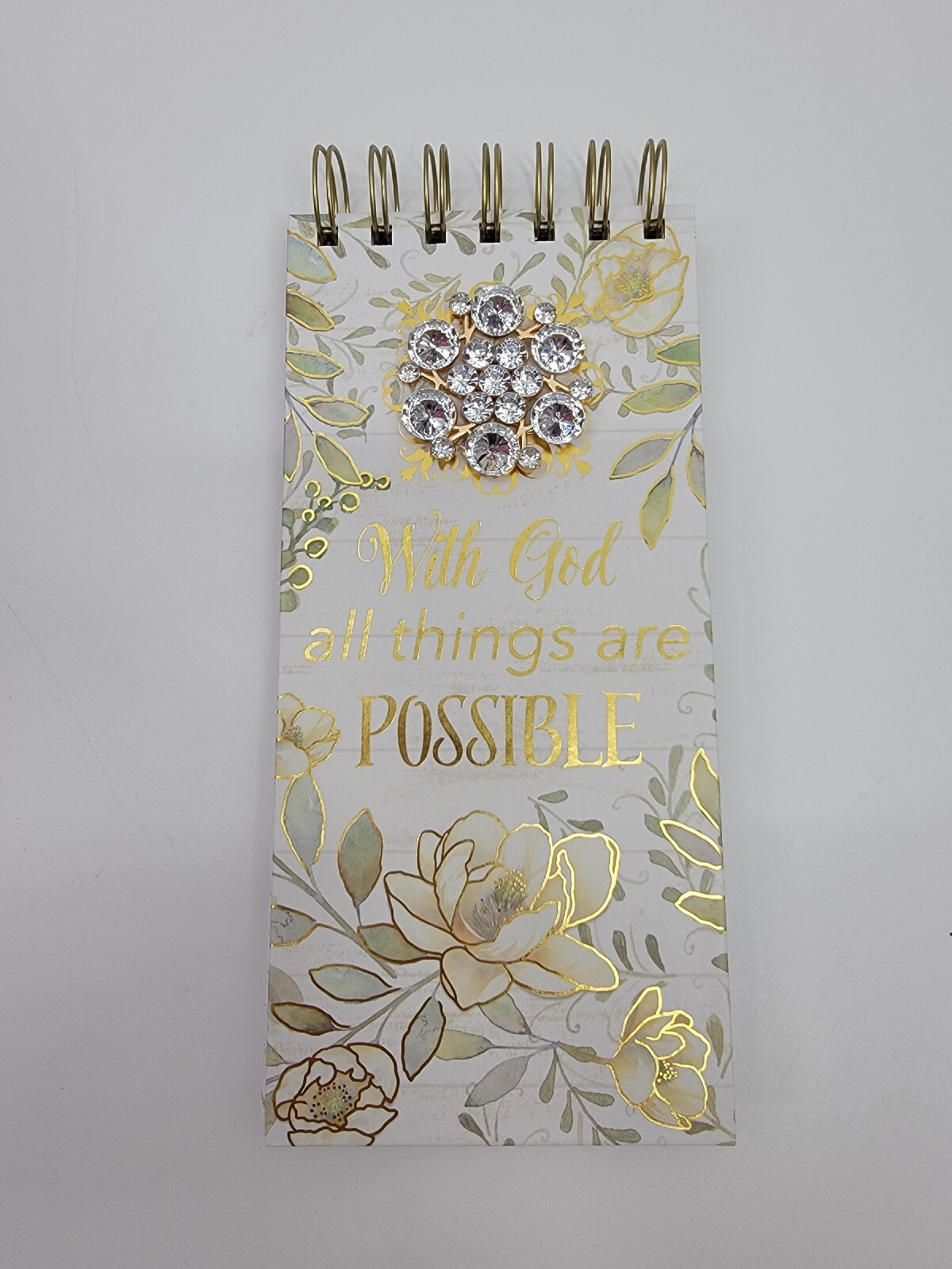 Pooch & Sweetheart Notepad "With God All Things Are Possible" Jeweled Brooch