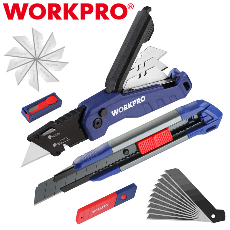 WORKPRO Folding Box Cutter Retractable Utility Knife Quick Razor Knife SK5 Blade