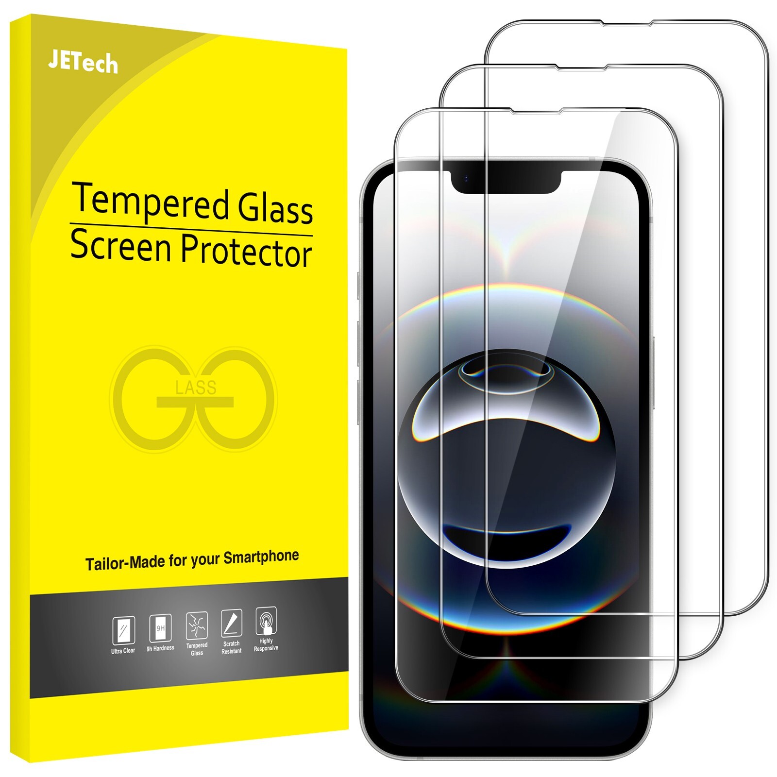 JETech Full Coverage Screen Protector for iPhone 16e 6.1-Inch 2025, 3-Pack