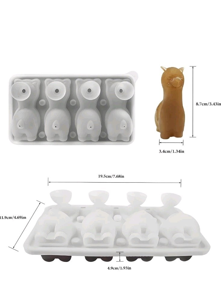 3D Alpaca Ice Cube Mold, 4 Hole Fun Shapes Large Daarcin Ice Cube Tray for Ice