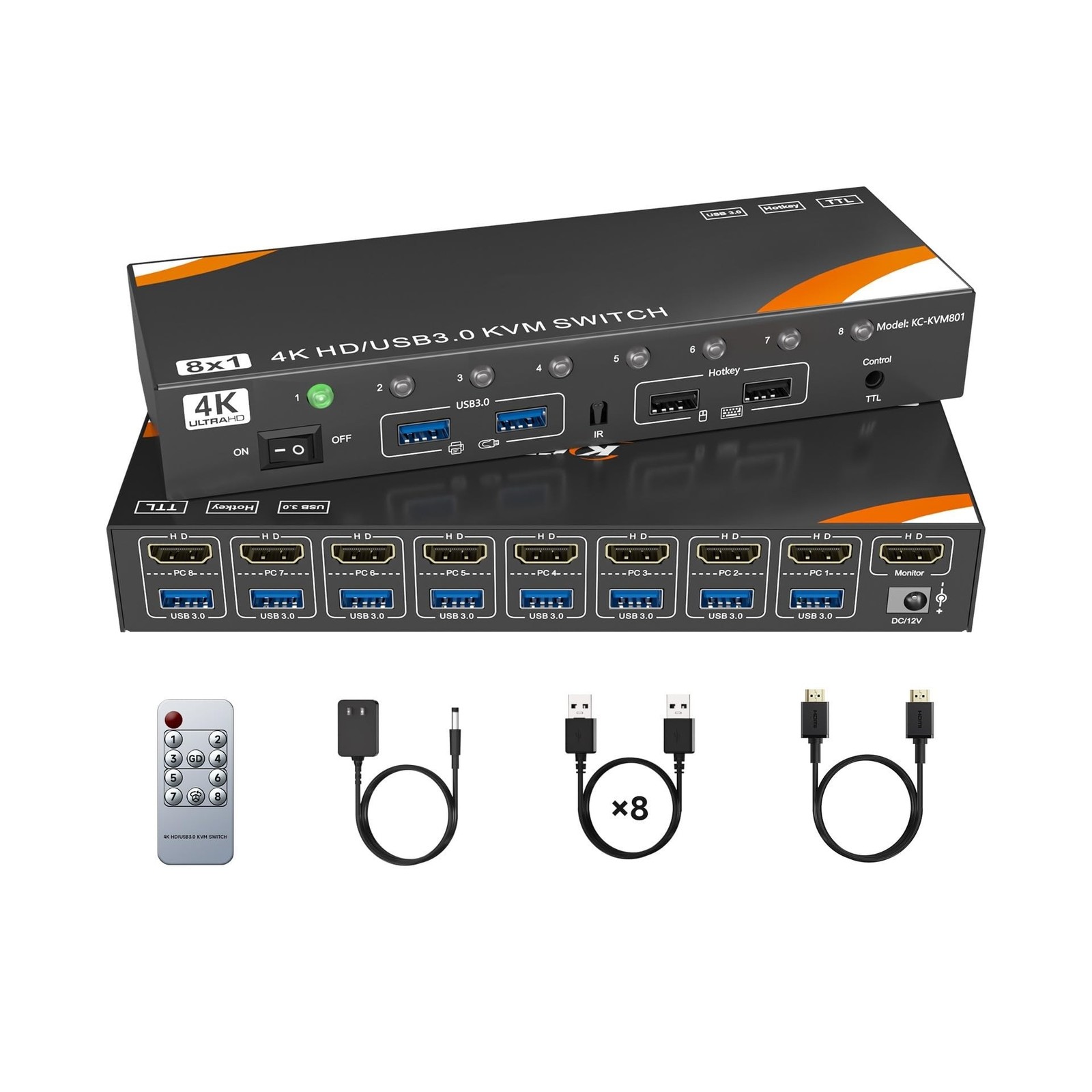 KVM Switch 8 Computers 1 Monitor HDMI 4K@60Hz, USB 3.0 HDMI KVM Switch for 8 ...