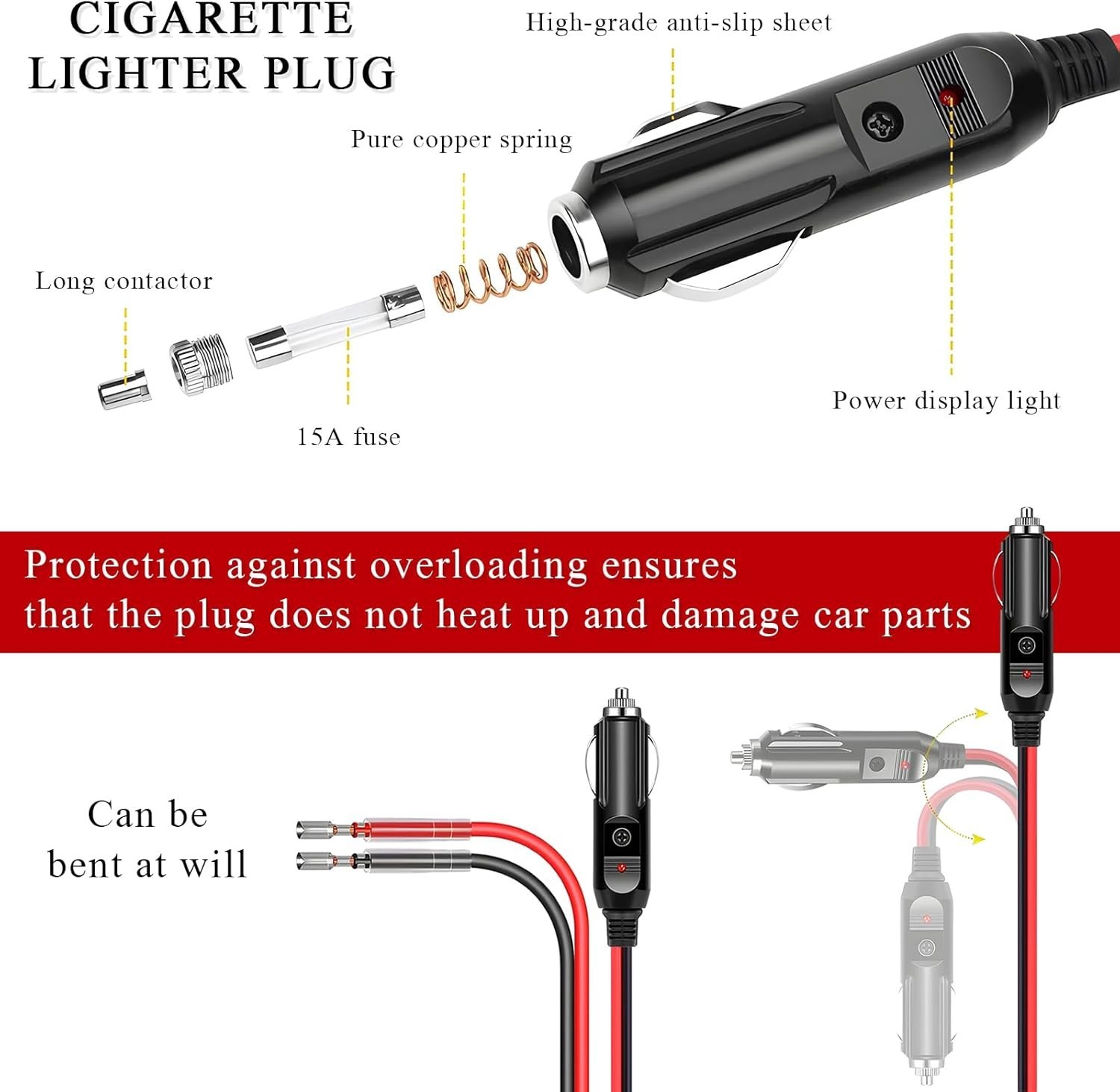 Durable 12V DC Cigarette Lighter Socket Connector with Quick Plug & Play Design