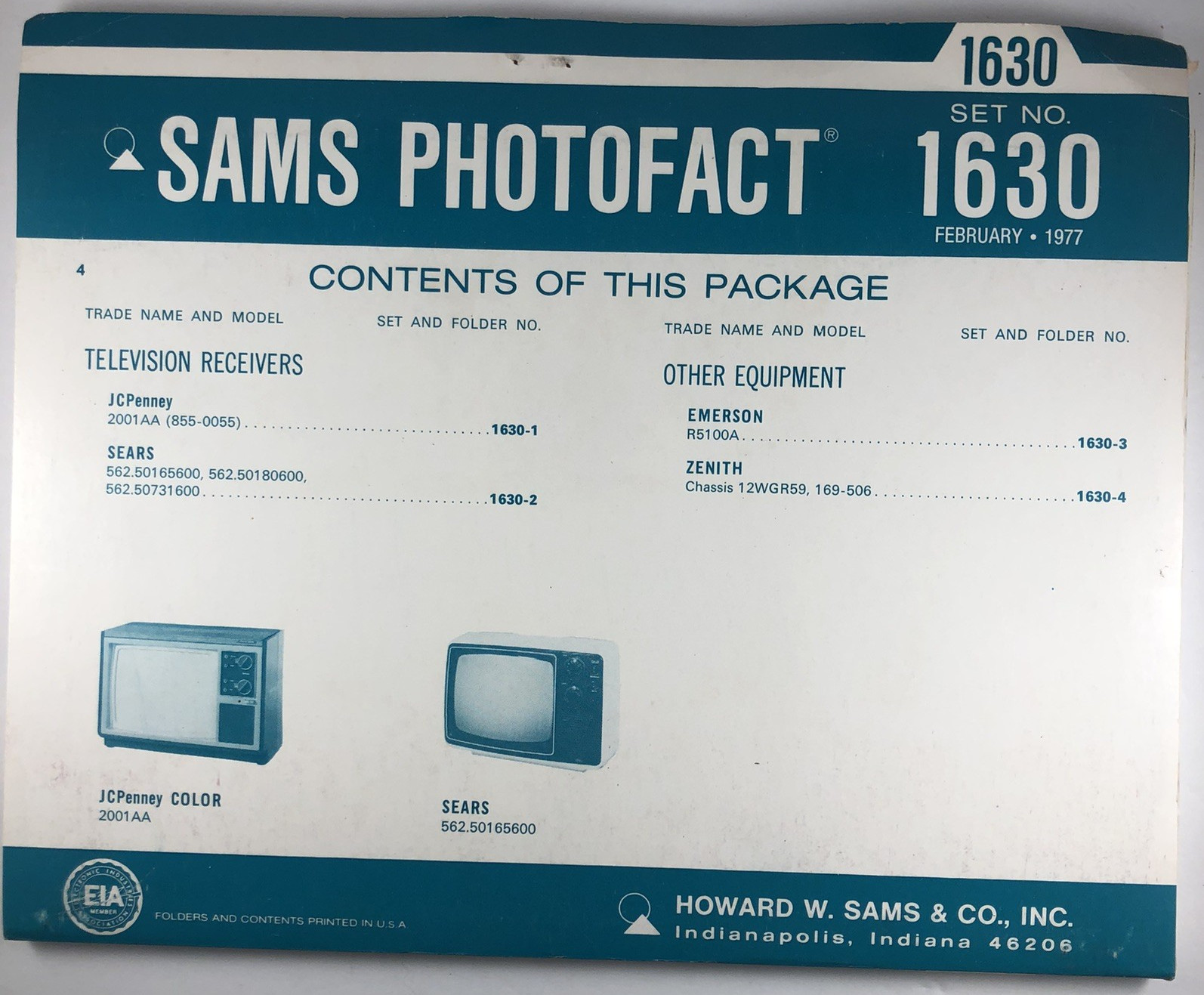 SAMS PHOTOFACT FOLDER SET NO. 1630, 1977, SCHEMATICS & SERVICE MANUALS
