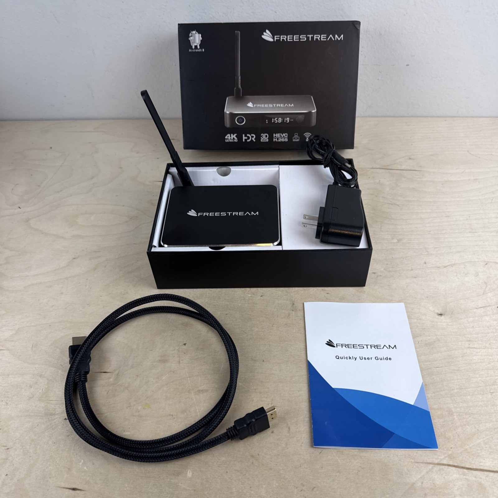 Freestream Android 6.0 4k Ultra HD TV Stream Box W/Power Cord and User Guide