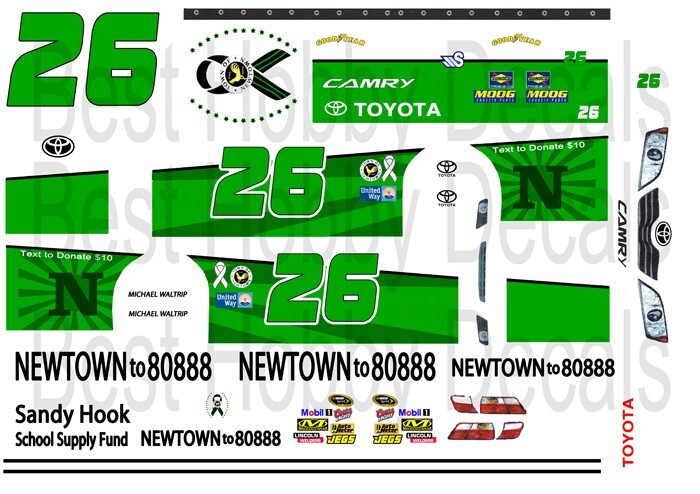 #26 Michael Waltrip 2013 Sandy Hooks  1/24th Scale Waterslide Nascar Decal
