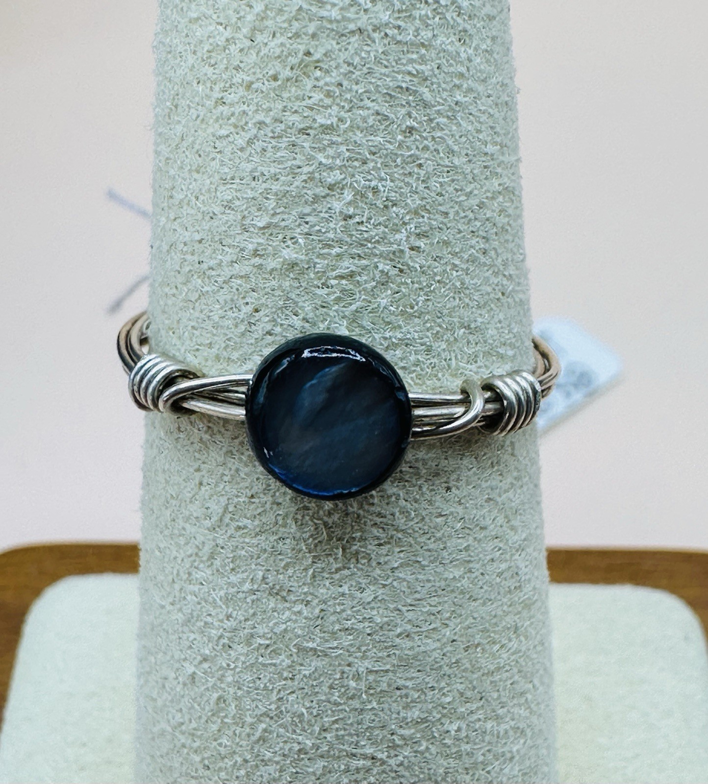 Sterling Silver Wire Wrapped Midnight Bead Ring Size 7