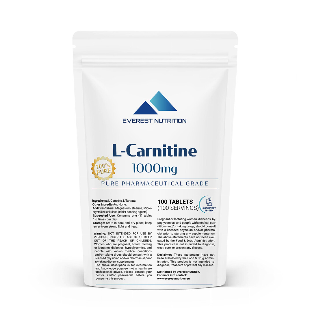 L-Carnitine 1000mg Tablets – Metabolism, Energy, Antioxidant & Immune Support