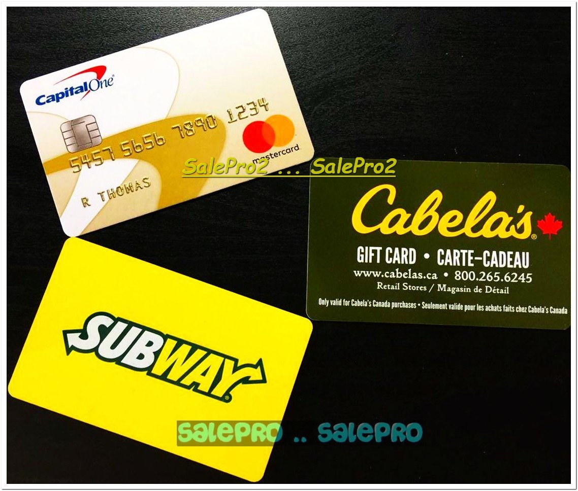 3x CAPITAL ONE - CABELA'S - SUBWAY ALWAYS FRESH FOOD COLLECTIBLE GIFT CARD LOT
