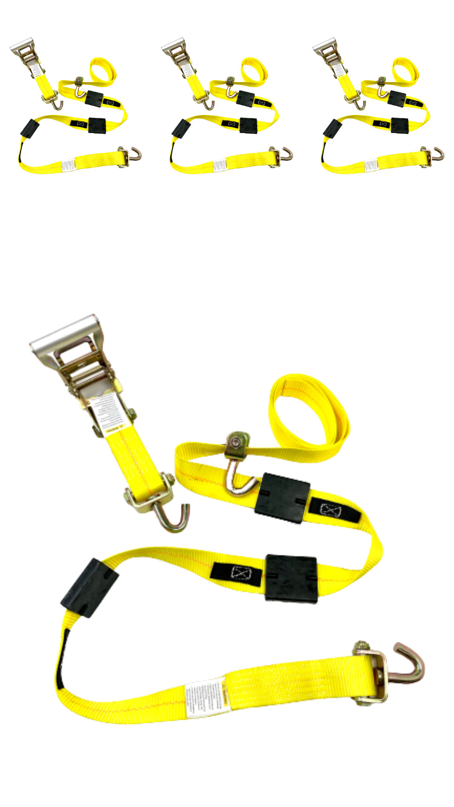 2" x 11' Yellow 3 Point Wheel Strap with 3 Rubber Tread Grabs (Swivel J)(4)